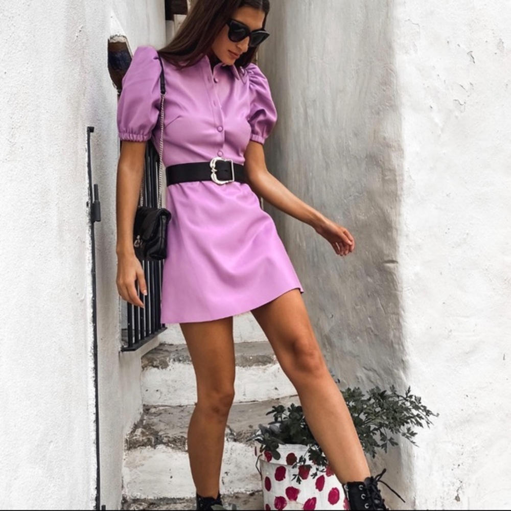 ZARA Faux Leather mini dress puff sleeves 4387/244 - Picture 5 of 13